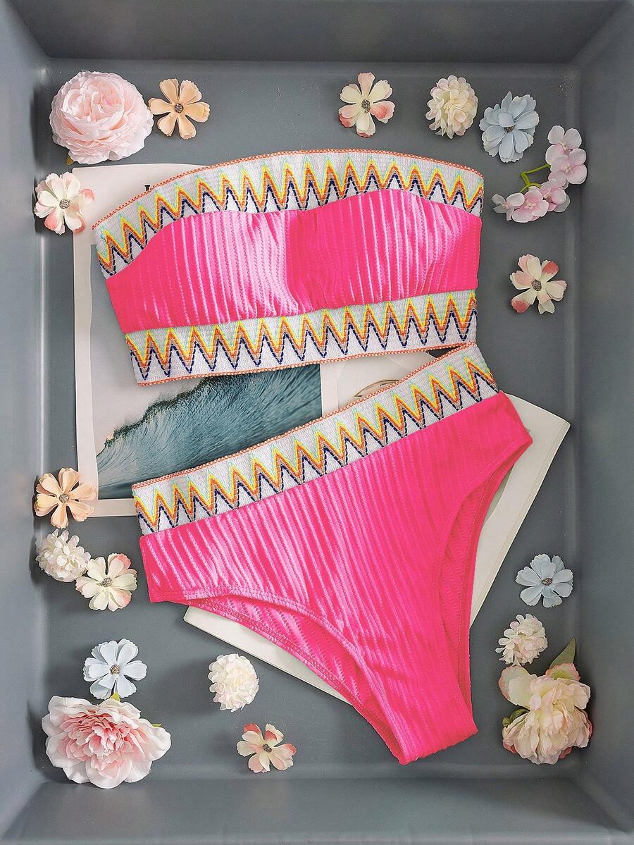 Ženski Patchwork Bandeau Bikini Set