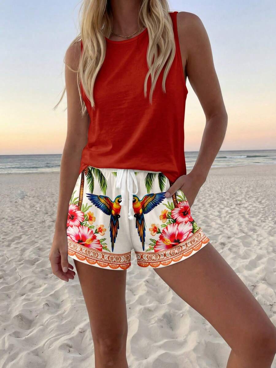 Ženska Casual Majica Sa Okruglim Izrezom I Šorts 2 Dela Set