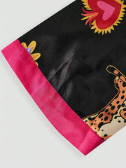 Ženski satenski kućna ogrtač plus size sa printom vibrantnih srca, leopard očiju i jednobojnim dezenom