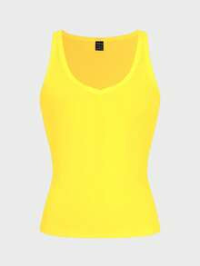 Breezaya Sleek & Sexy Bodycon Knit Sports Tank Yellow Top