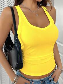 Breezaya Sleek & Sexy Bodycon Knit Sports Tank Yellow Top