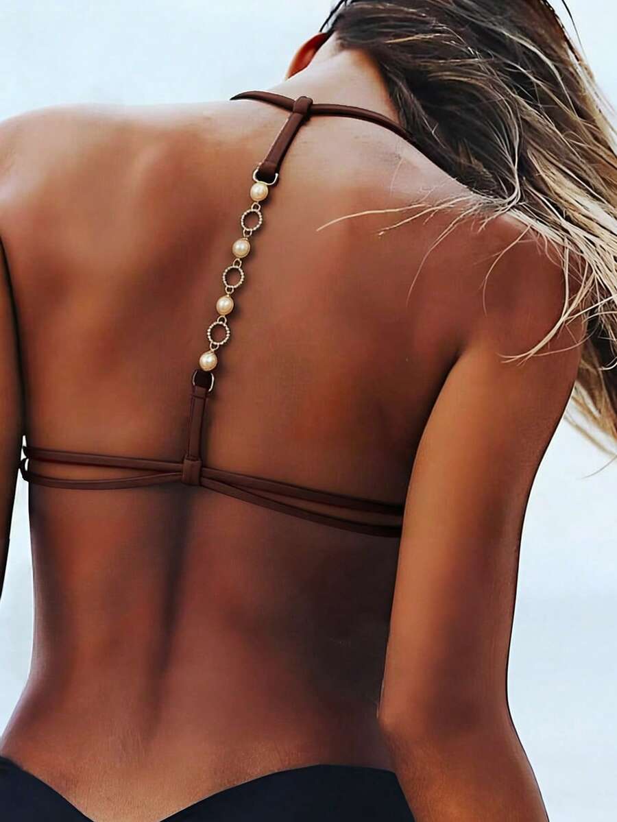 Swim Vcay Jednobojni Halter Bez Leđa Dekorativni Seksi Modni Bikini Top