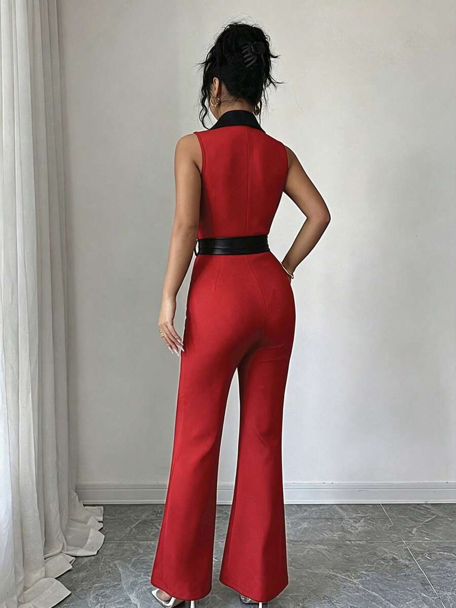 Ženski elegantni kombinezon  sa kontrastnim bojama