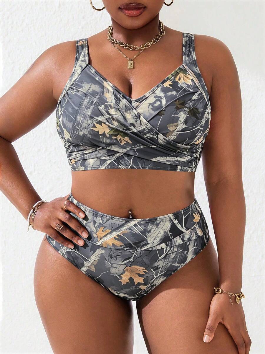 Ženski tankini set za plivanje plus size, 2 dela