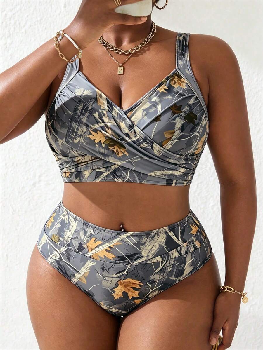 Ženski tankini set za plivanje plus size, 2 dela