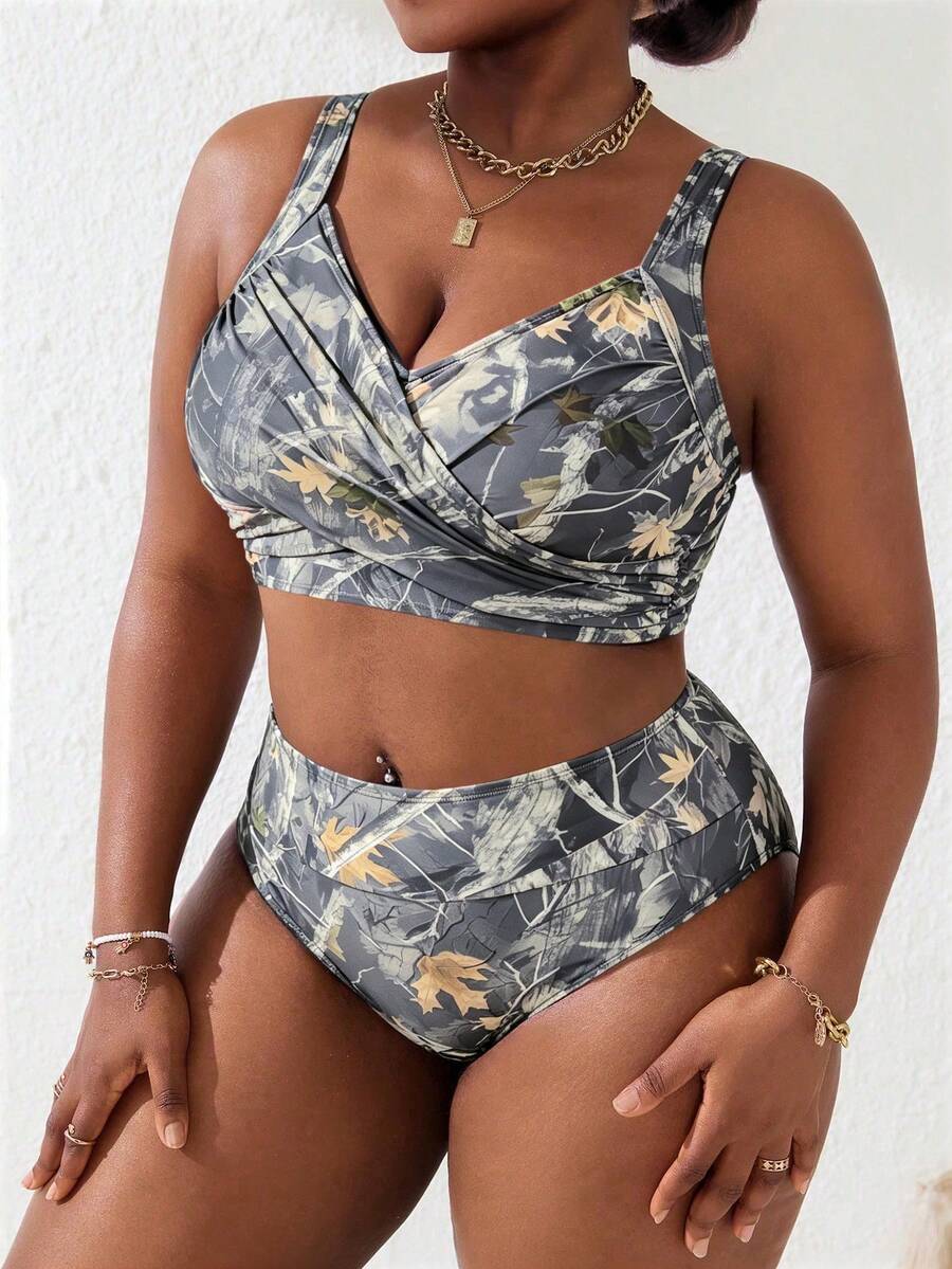 Ženski tankini set za plivanje plus size, 2 dela