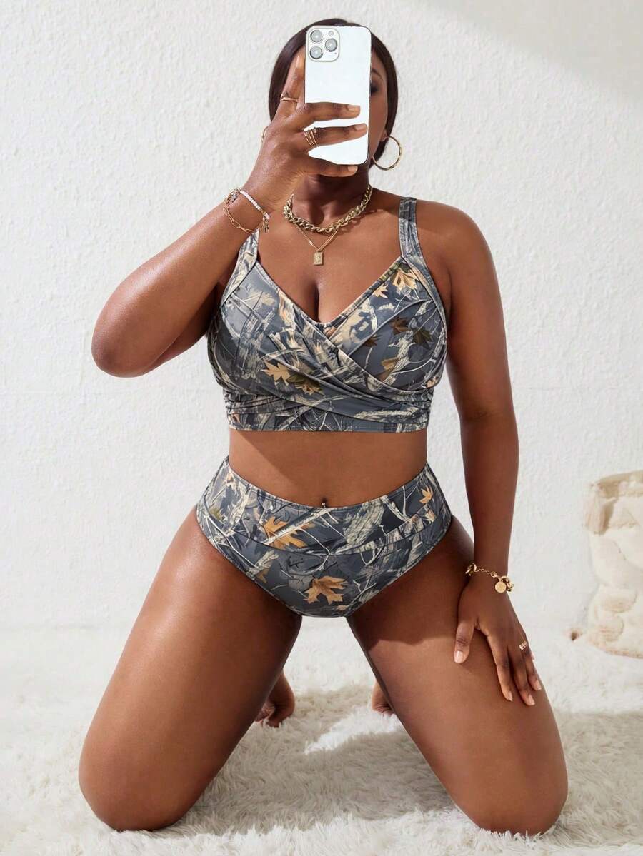 Ženski tankini set za plivanje plus size, 2 dela