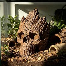 Fish Tank Hiding Cave Skull Ornament, Aquarium Landscaping Decoration Fish And Shrimp Hiding Hole, Resin Skull Fish Tank Decor, Creative Aquarium Decoration Hiding Cave, Tree Man Skull Fish Tank Ornament, Gecko, Small Lizard, Small Snake Hiding And Basking Cave, Aquarium Landscaping Decoration