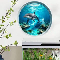 3D samolepljive zidne nalepnice sa okeanskim pogledom kroz iluminator sa delfinom pod vodom