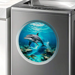 3D samolepljive zidne nalepnice sa okeanskim pogledom kroz iluminator sa delfinom pod vodom