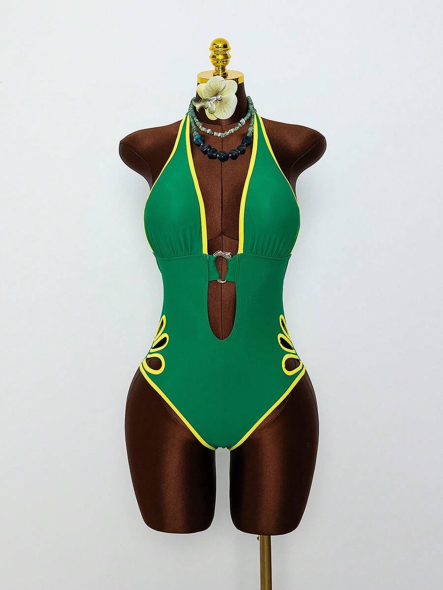 Leto 2026 Brazilski Stil Halter Neck Jednodelni Duboki V izrez kupaći