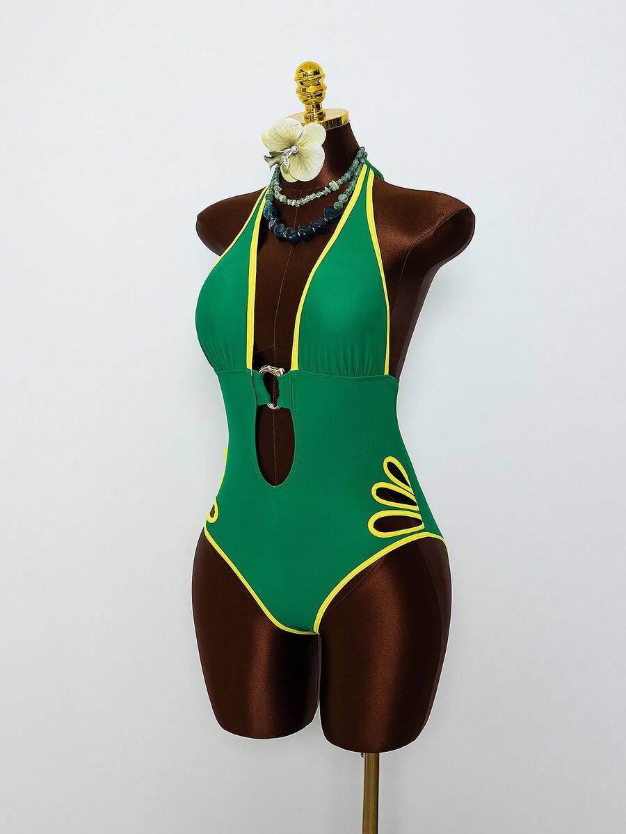 Leto 2026 Brazilski Stil Halter Neck Jednodelni Duboki V izrez kupaći