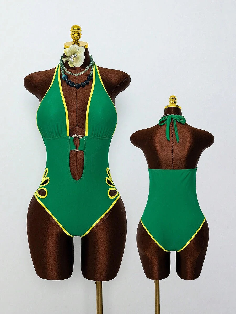 Leto 2026 Brazilski Stil Halter Neck Jednodelni Duboki V izrez kupaći