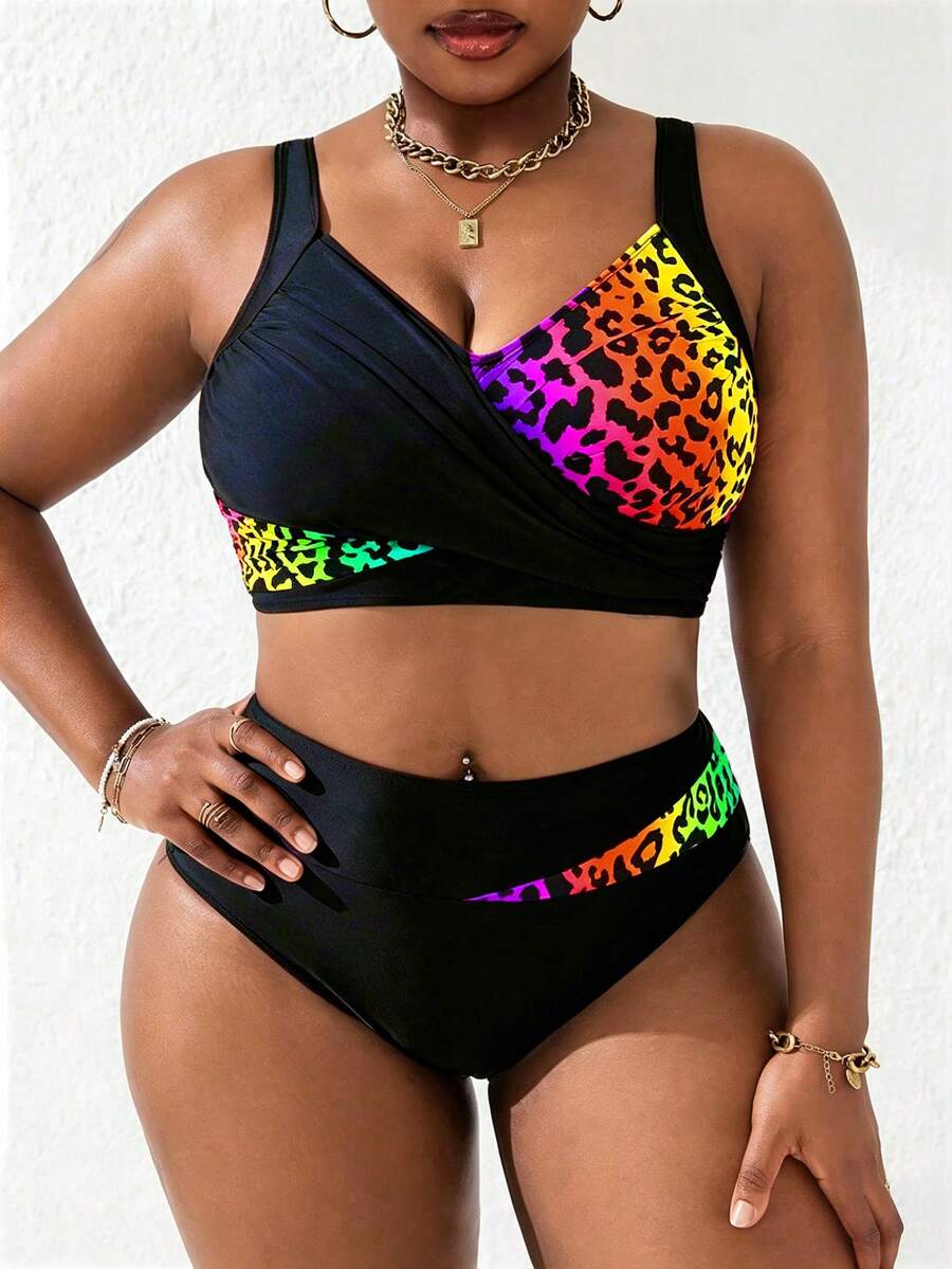 Ženski tankini set za plivanje plus size, 2 dela