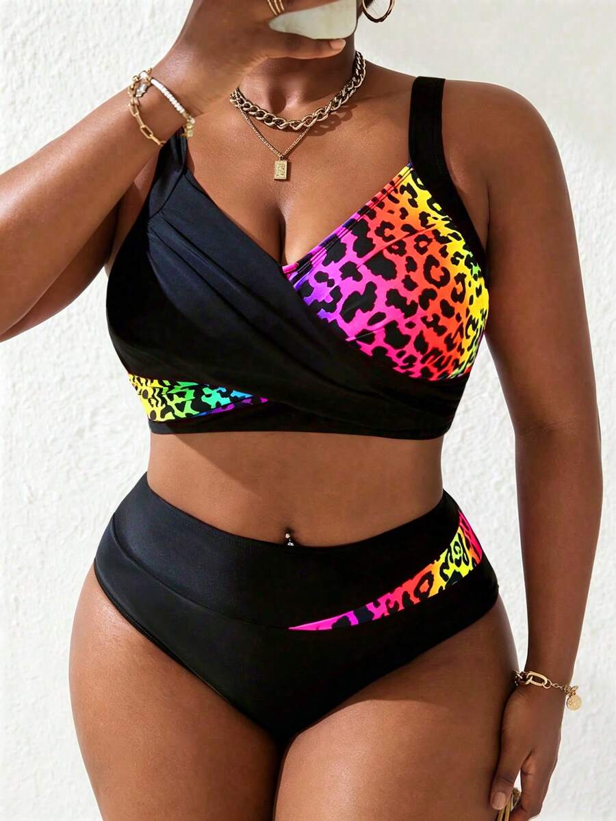 Ženski tankini set za plivanje plus size, 2 dela
