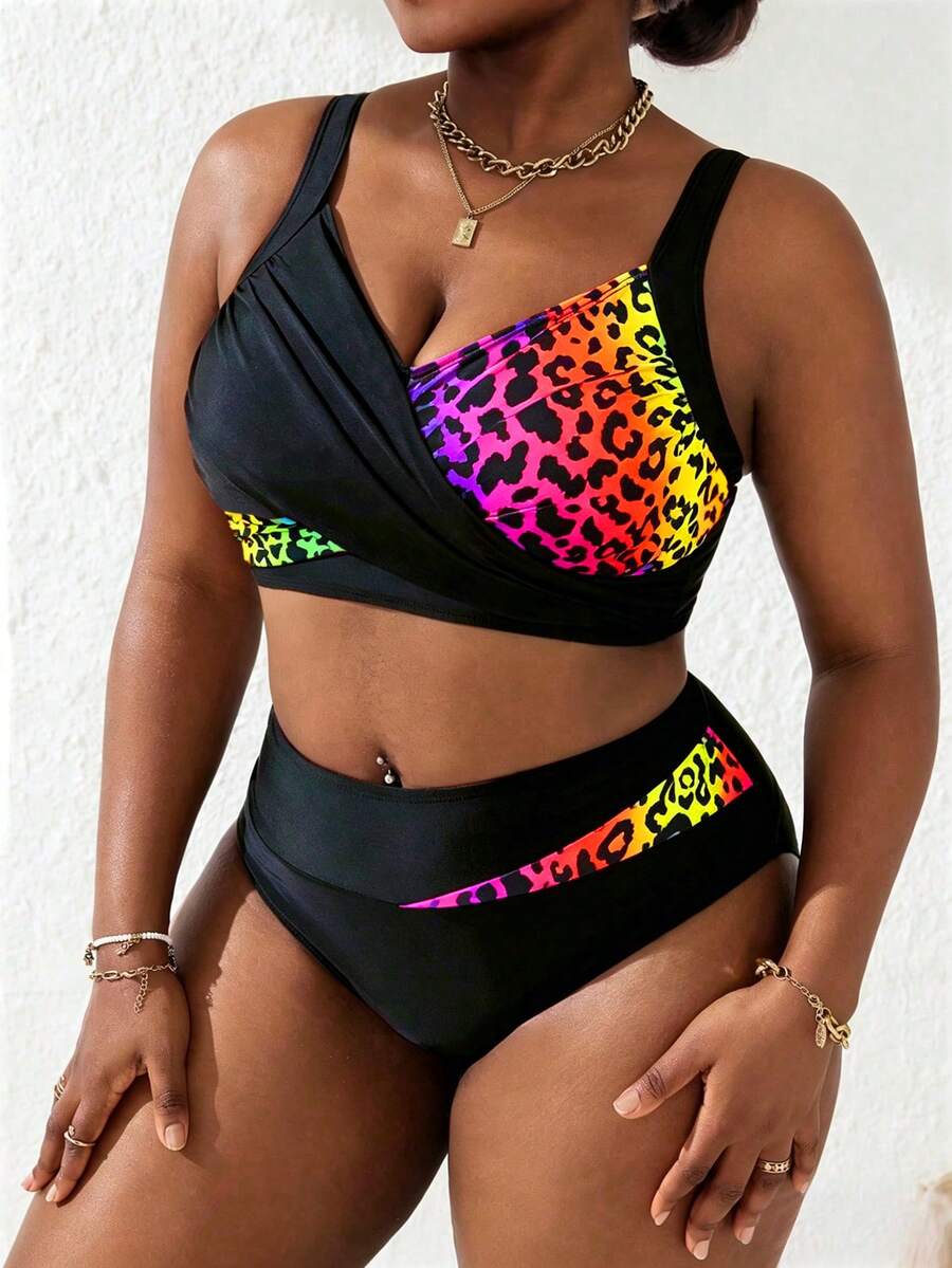 Ženski tankini set za plivanje plus size, 2 dela
