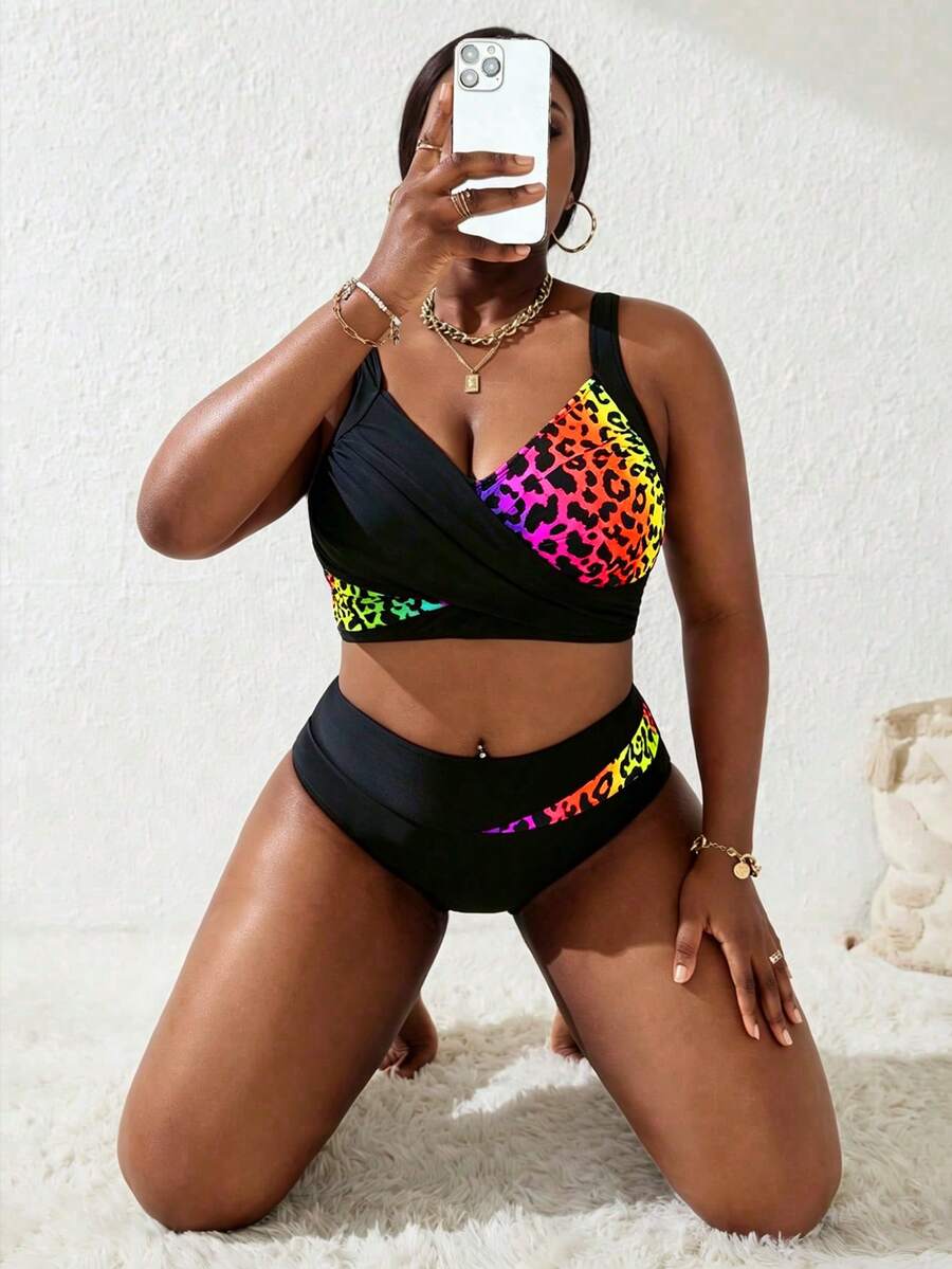 Ženski tankini set za plivanje plus size, 2 dela