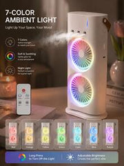 1pc Portable Dual Fan Mist Air Conditioner, 3 Wind Speeds, 3 Nozzles, With Colorful Night Light, Mist Cooling Fan
