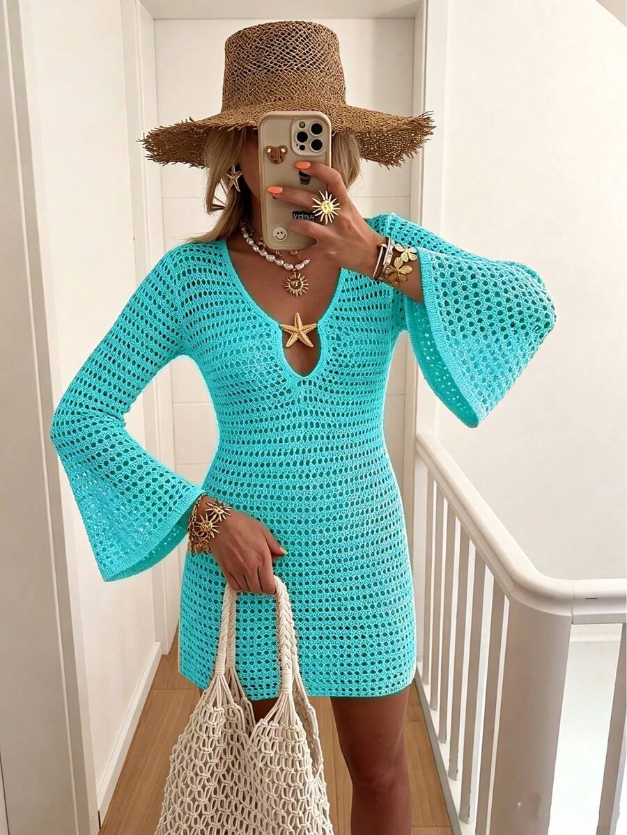 Ženska Casual Elegantna Pletena Bela Majica, Pogodna za  Plažu