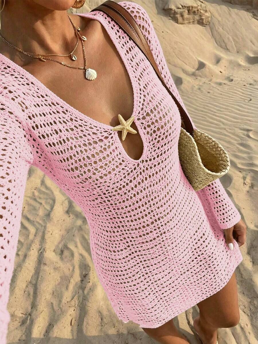 Ženska Casual Elegantna Pletena Bela Majica, Pogodna za  Plažu
