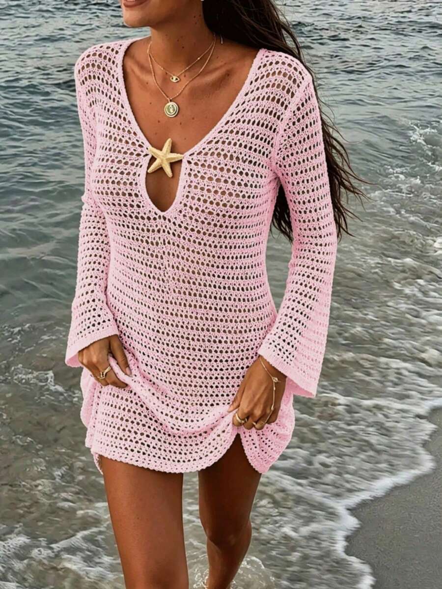 Ženska Casual Elegantna Pletena Bela Majica, Pogodna za  Plažu
