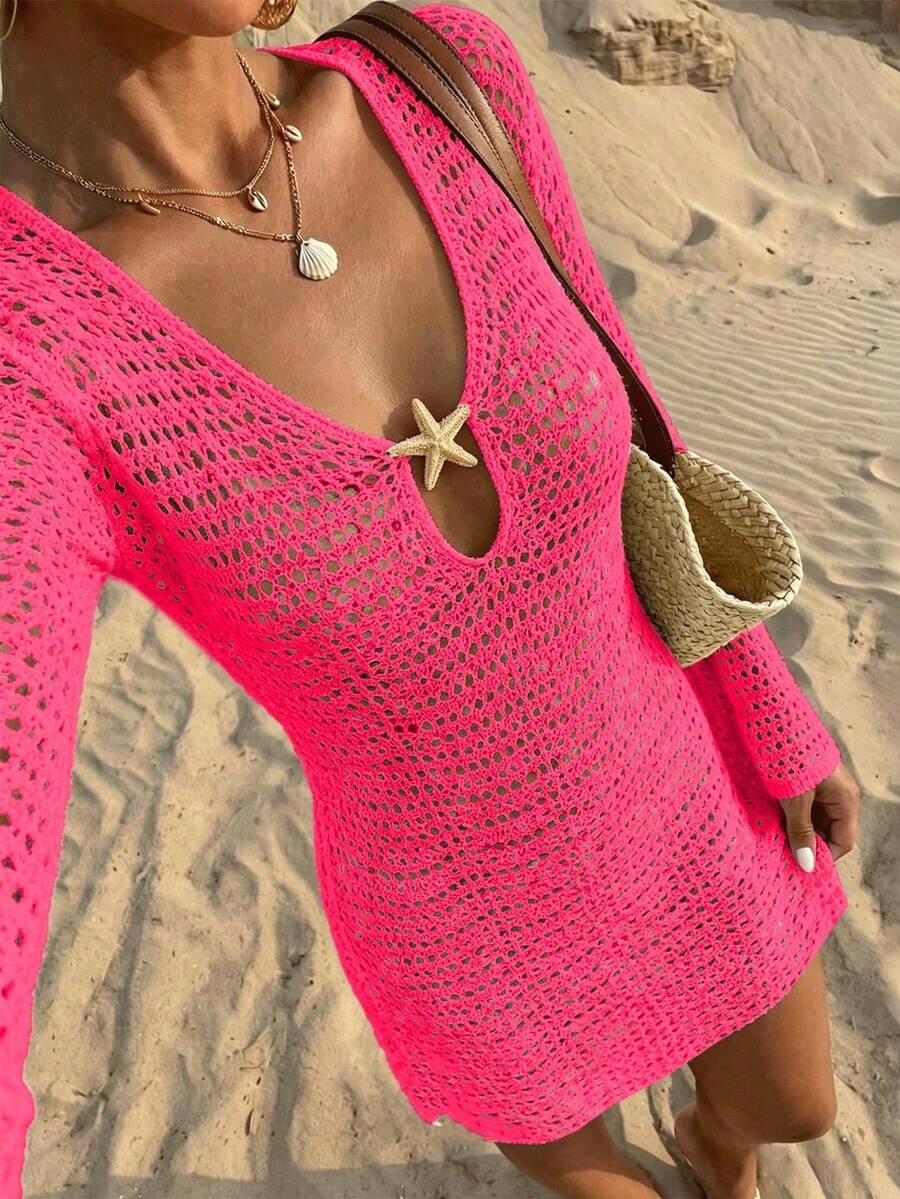 Ženska Casual Elegantna Pletena Bela Majica, Pogodna za  Plažu
