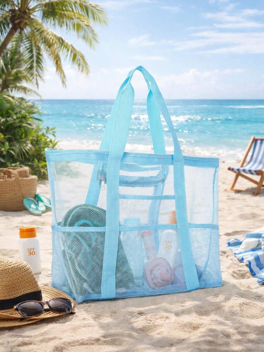 Velika providna plažna torba od poliesterske mrežice