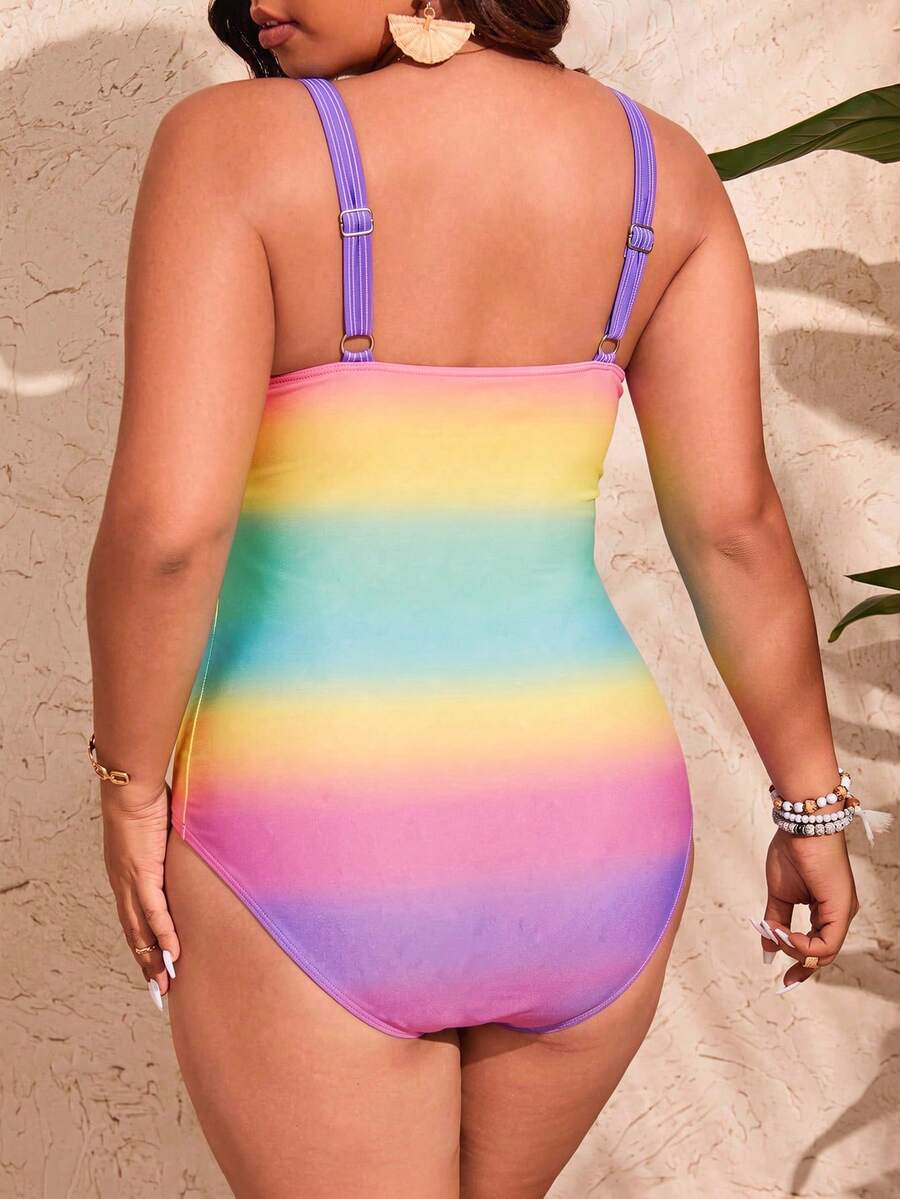 Jednobojni jednodelni kupaći kostim za žene plus size sa nabranim detaljima