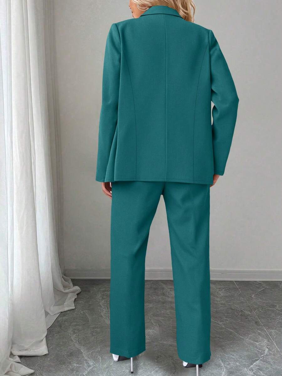 Ženski komplet sako i pantalone u jednobojnoj boji, plus size