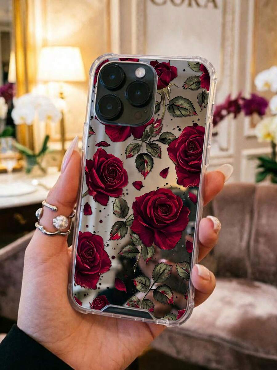 Otporna na udare modna futrola za telefon sa cvetnim elementom, realistični print crvene ruže