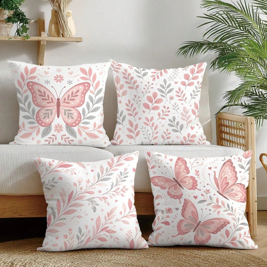 4 kom jednostavnih svakodnevnih plavih navlaka za ukrasne jastuke sa leptirima i cvećem "Sweet Home"
