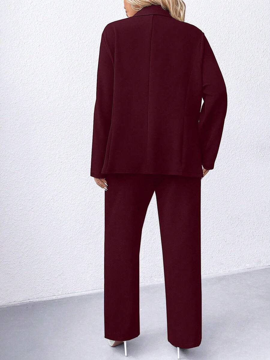 Ženski komplet sako i pantalone u jednobojnoj boji, plus size