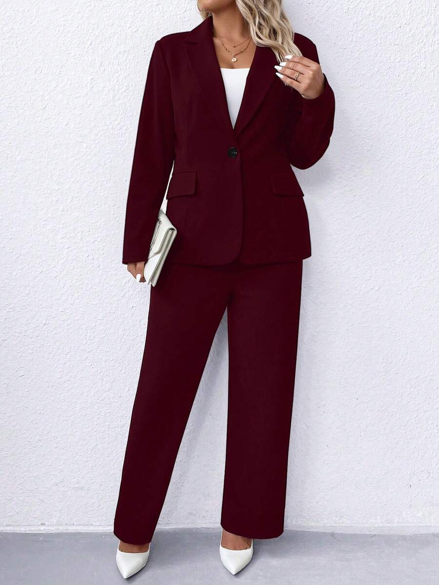 Ženski komplet sako i pantalone u jednobojnoj boji, plus size