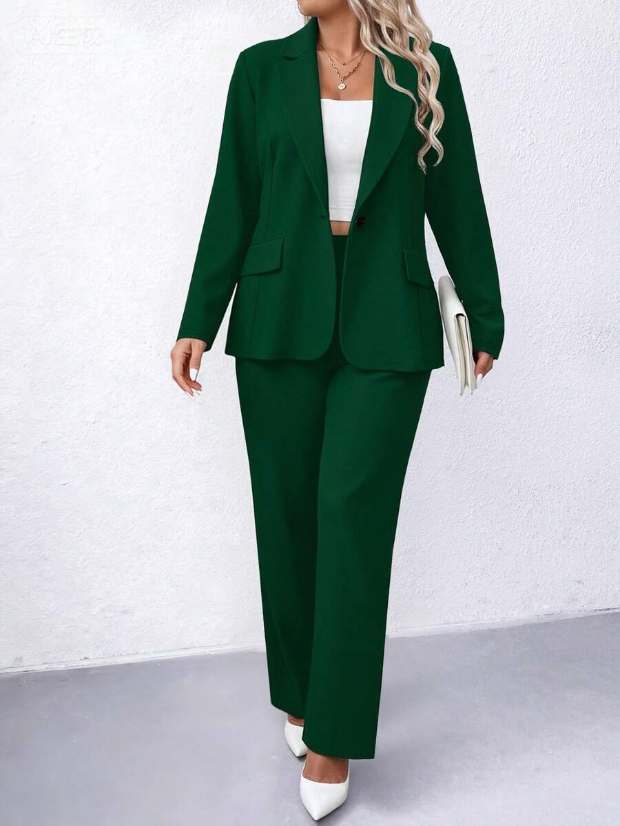 Ženski komplet sako i pantalone u jednobojnoj boji, plus size