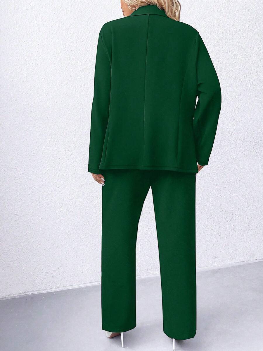 Ženski komplet sako i pantalone u jednobojnoj boji, plus size