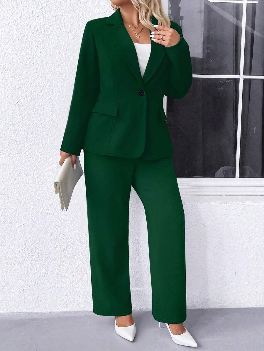 Ženski komplet sako i pantalone u jednobojnoj boji, plus size