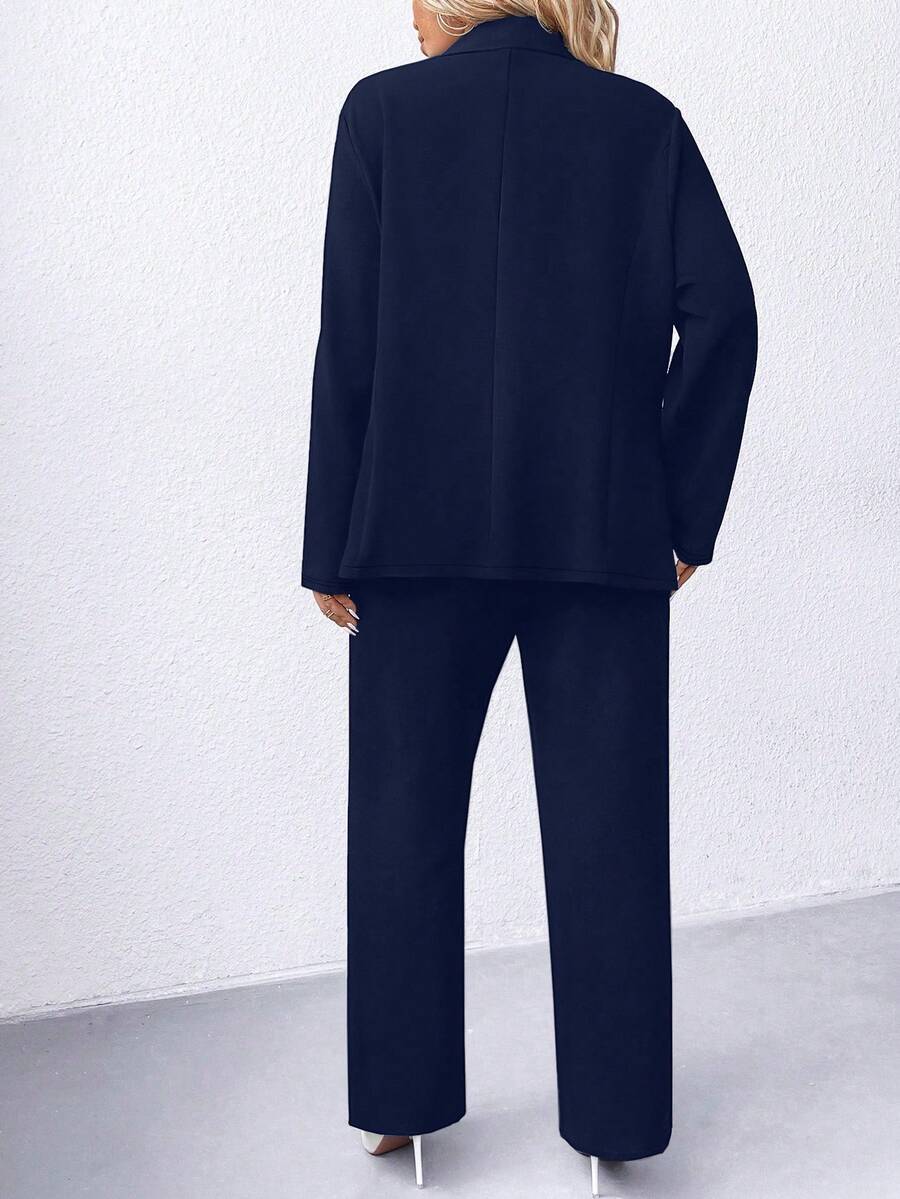 Ženski komplet sako i pantalone u jednobojnoj boji, plus size