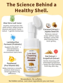 GJYC PET Turtle Shell Cleaning Mousse – Foaming No-Rinse Cleaner For Tortoise Shell, With Soft Silicone Brush Head, Removes Dirt & Odor, Gentle Plant-Based Formula – 3.38 Fl Oz