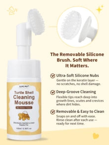 GJYC PET Turtle Shell Cleaning Mousse – Foaming No-Rinse Cleaner For Tortoise Shell, With Soft Silicone Brush Head, Removes Dirt & Odor, Gentle Plant-Based Formula – 3.38 Fl Oz