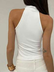 Aloruh Elegant New Retro Metal Accessory Versatile Solid Color Pullover Tank Top