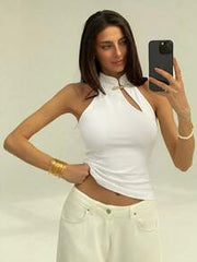 Aloruh Elegant New Retro Metal Accessory Versatile Solid Color Pullover Tank Top