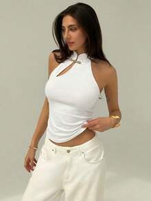 Aloruh Elegant New Retro Metal Accessory Versatile Solid Color Pullover Tank Top