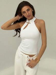 Aloruh Elegant New Retro Metal Accessory Versatile Solid Color Pullover Tank Top