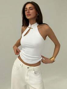 Aloruh Elegant New Retro Metal Accessory Versatile Solid Color Pullover Tank Top
