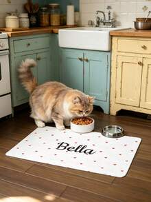 1PC Personalized Name And Photo Pet Mat, Custom Pet Food Mat, Minimalist Design Placemat, Anti-Slip Feeding Mat For Cats, Ideal For Pet Owners, Perfect Gift For Pet Lovers