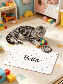 1PC Personalized Name And Photo Pet Mat, Custom Pet Food Mat, Minimalist Design Placemat, Anti-Slip Feeding Mat For Cats, Ideal For Pet Owners, Perfect Gift For Pet Lovers