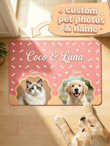 1pc Custom Cat Photo & Name Pet Feeding Mat, Personalized Pink Paw Print Food Mat