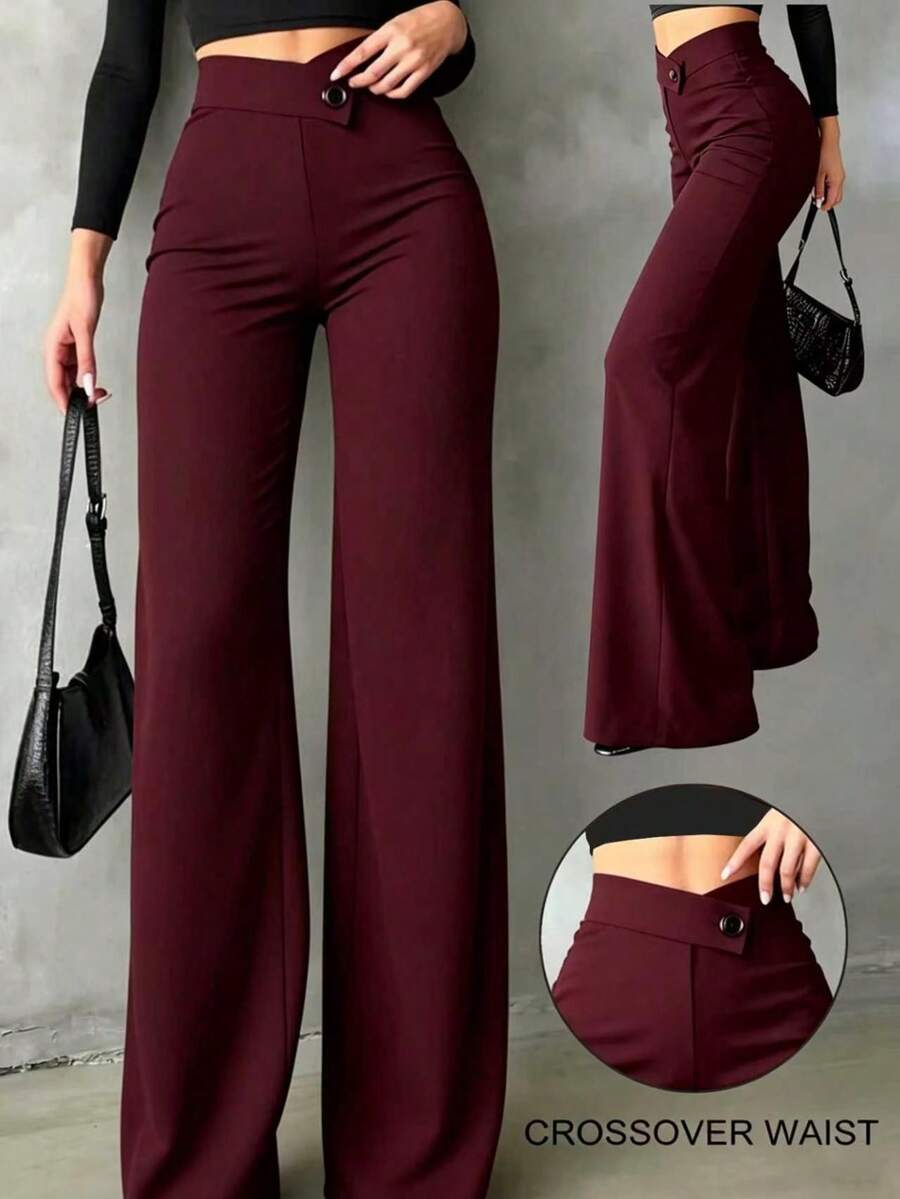 Ženske Elegantne Pantalone –  Ravni Kroj, Prirodni Struk