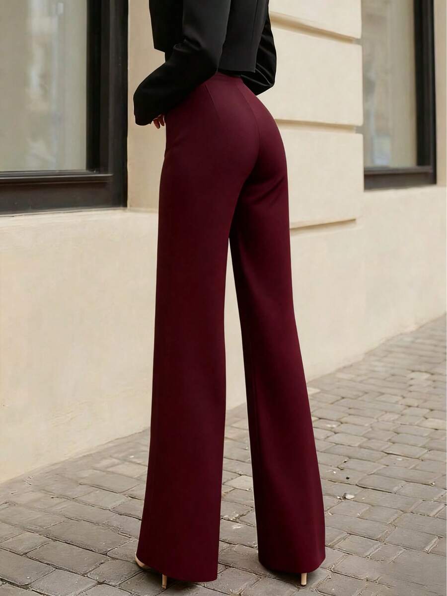 Ženske Elegantne Pantalone –  Ravni Kroj, Prirodni Struk