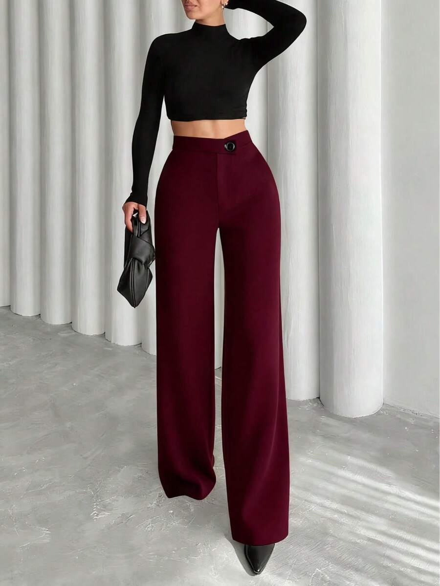 Ženske Elegantne Pantalone –  Ravni Kroj, Prirodni Struk